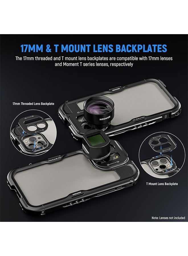 Neewer NEEWER 15 Pro Max Cage 【2nd Generation】, Quick Release Design Video Rig Phone Stabilizer with 67mm Filter Adapter, 17mm Lens Backplate, T Mount Lens Adapter Compatible with Moment T Series Lens, PA044  - Image 4