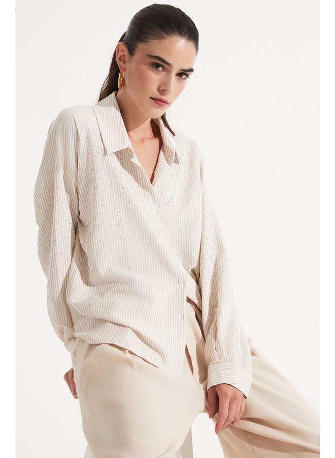 JUNE Women Stone Detailed Woven Shirt Stone - Image 2