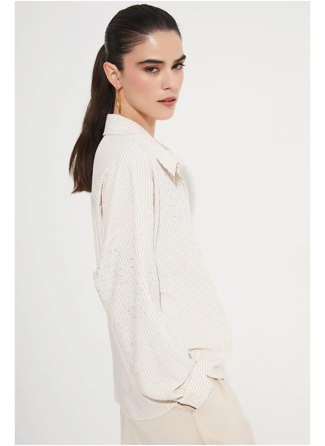 جون June Women Stone Detailed Woven Shirt Stone