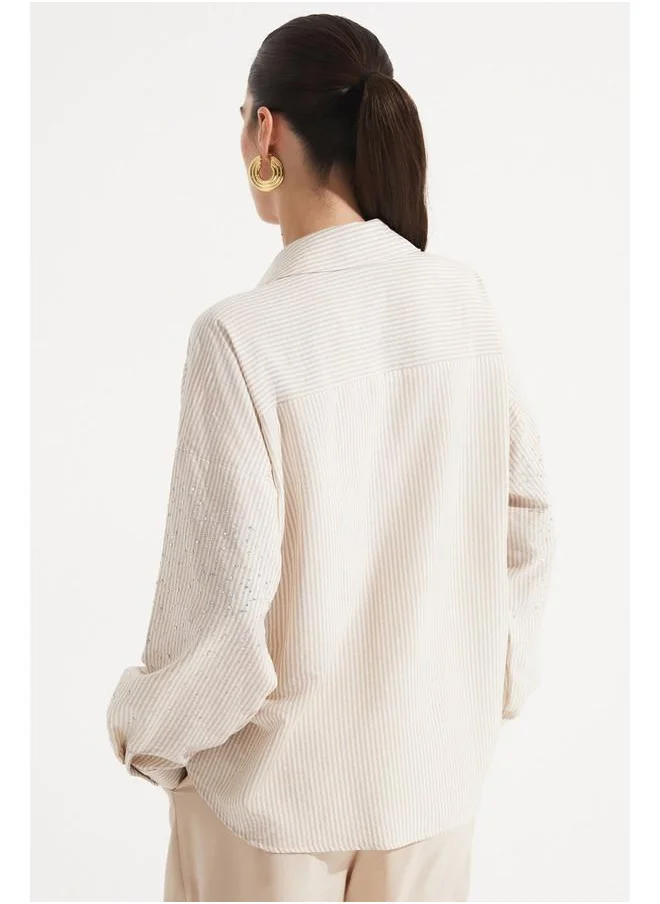 جون June Women Stone Detailed Woven Shirt Stone