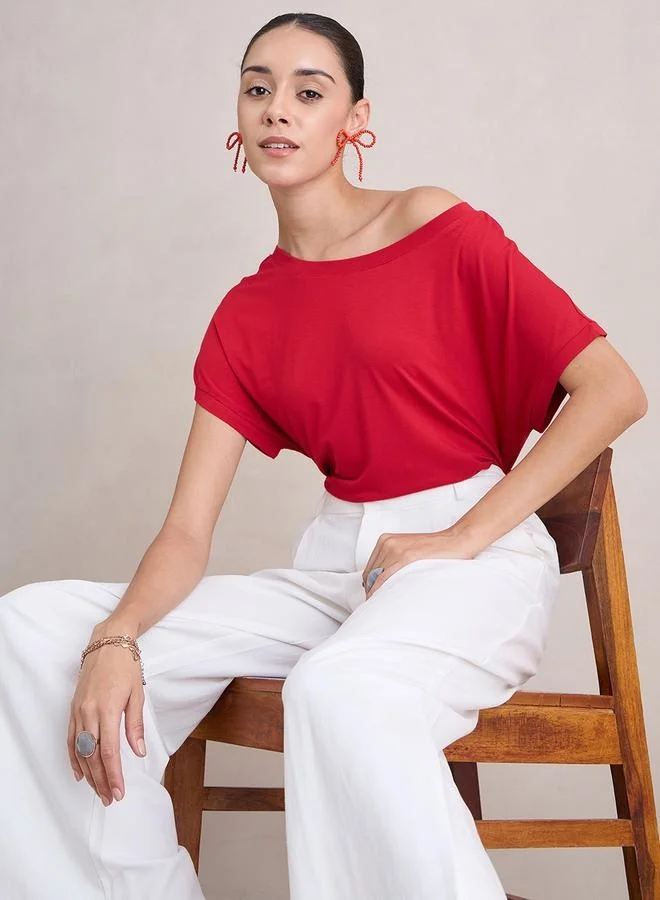 Femmella Femmella Solid Knit Off Shoulder Regular Fit Top
