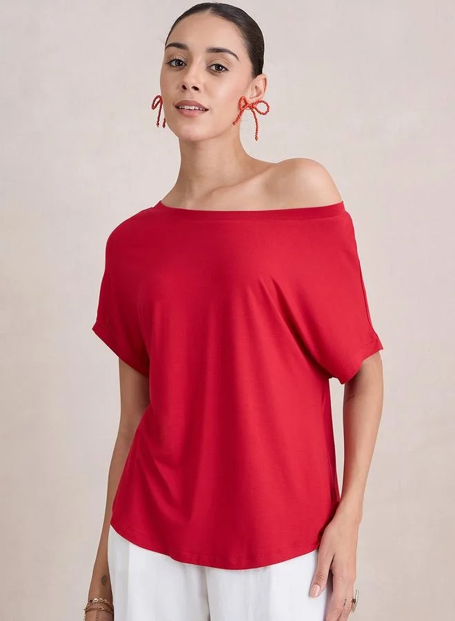 Femmella Femmella Solid Knit Off Shoulder Regular Fit Top