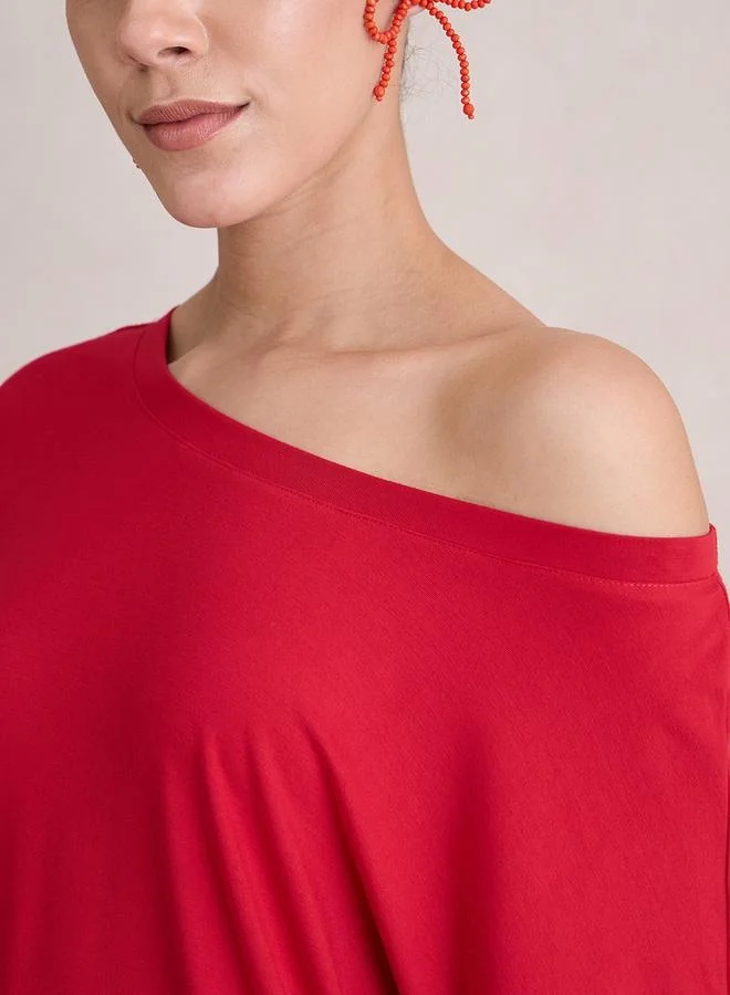 Femmella Femmella Solid Knit Off Shoulder Regular Fit Top