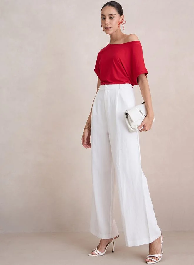 Femmella Femmella Solid Knit Off Shoulder Regular Fit Top