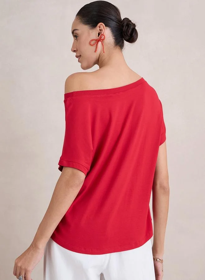 Femmella Femmella Solid Knit Off Shoulder Regular Fit Top