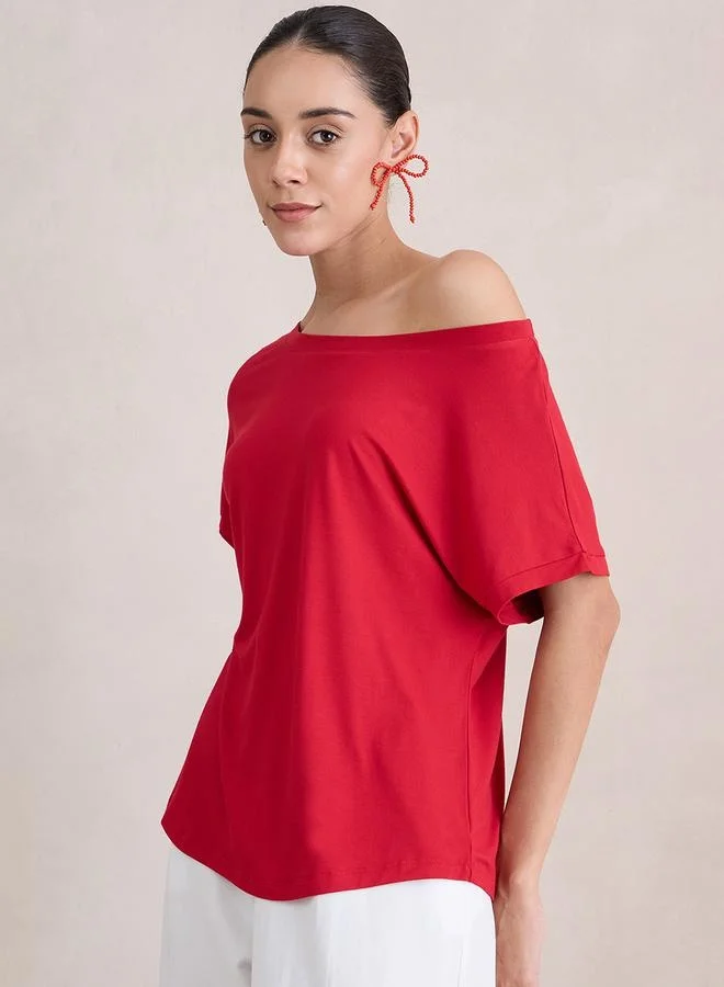 Femmella Femmella Solid Knit Off Shoulder Regular Fit Top