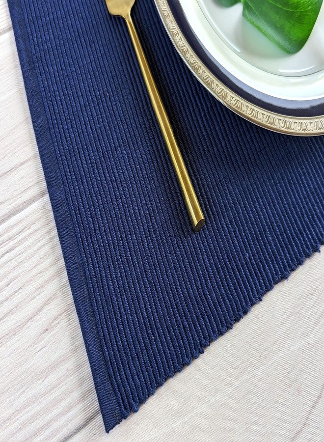 AVKA Studio 100% Cotton Ribbed Placemats - Set of 6-13 x 19 Inches - Nautical Blue - Everyday Cloth Table Mats - Thick Construction, Washable & Reusable Cloth Place Mats - by AVKA Studio - Image 3