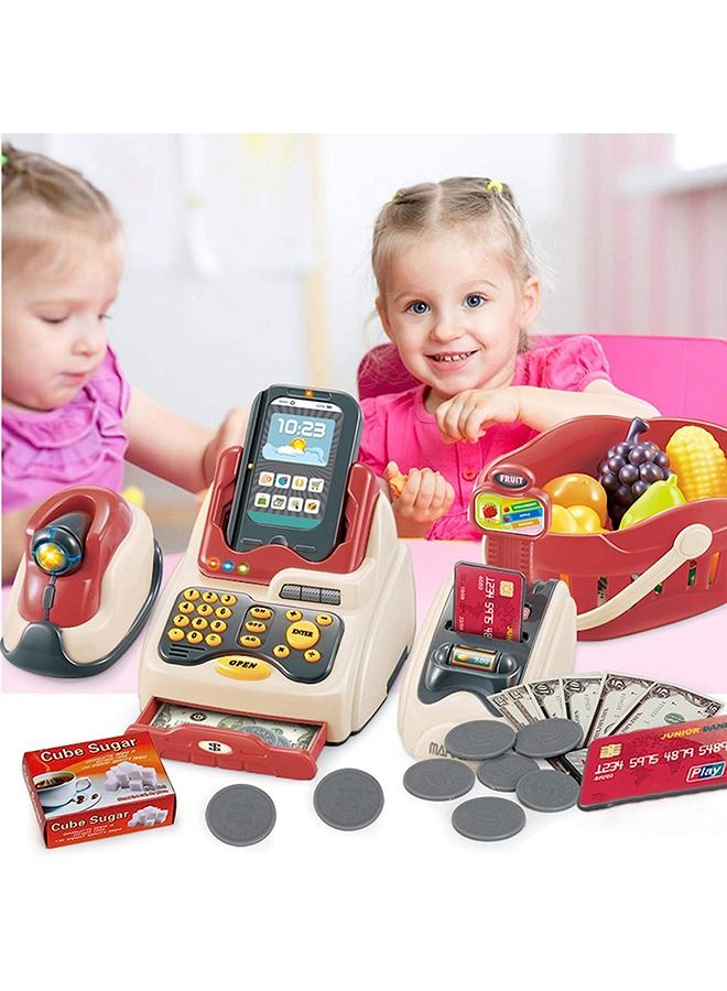 YelaJoy Cash Register for Kids, Kids Cashier with Checkout Scanner, Pretend Play Cash Register Toy, Fruit Card Reader, Play Money and Grocery Play Food Set, Educational Toy for Boys & Girls Gifts Toddlers  - Image 4
