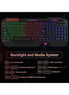 AULA 4 in 1 Gaming Keyboard Mouse Headset and Mousepad Combo, Rainbow LED Backlit Gaming Keyboard Mouse Set, USB Wired Bundle for PC Computer Laptop Gamer  - Image 3