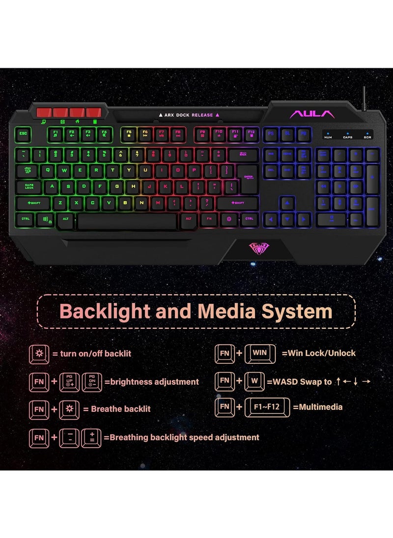 AULA - 4 in 1 Gaming Keyboard Mouse Headset and Mousepad Combo, Rainbow LED Backlit Gaming Keyboard Mouse Set, USB Wired Bundle for PC Computer Laptop Gamer - Image 1