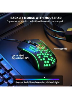 AULA 4 in 1 Gaming Keyboard Mouse Headset and Mousepad Combo, Rainbow LED Backlit Gaming Keyboard Mouse Set, USB Wired Bundle for PC Computer Laptop Gamer  - Image 5
