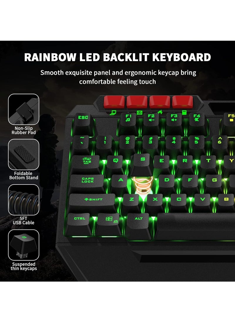 AULA - 4 in 1 Gaming Keyboard Mouse Headset and Mousepad Combo, Rainbow LED Backlit Gaming Keyboard Mouse Set, USB Wired Bundle for PC Computer Laptop Gamer - Image 1