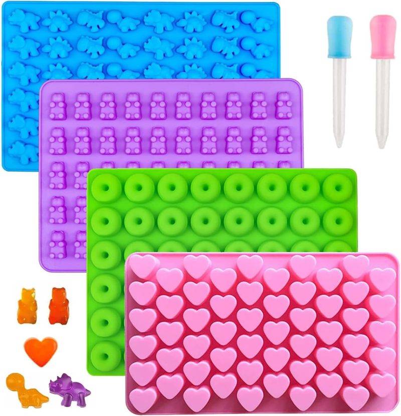 Silicone Gummy Molds 4-Pack - Quick-Release Design Food-Grade BPA-Free Candy Molds with Droppers for Kids Candy Making Home Baking Party Planning - Image 1