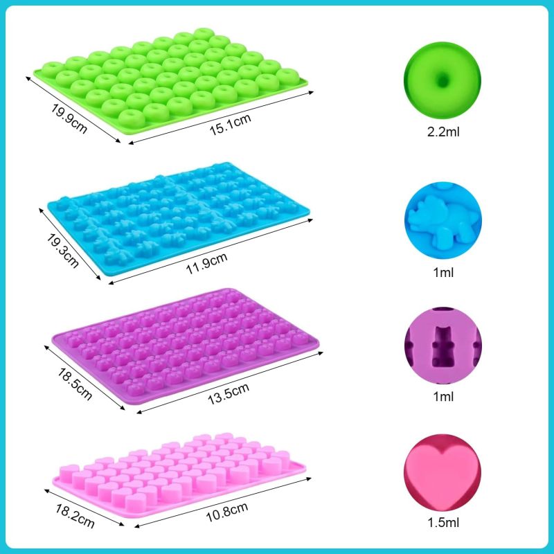 Silicone Gummy Molds 4-Pack - Quick-Release Design Food-Grade BPA-Free Candy Molds with Droppers for Kids Candy Making Home Baking Party Planning - Image 2