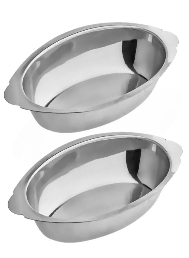 Soro Essentials- 20 oz. Stainless Steel Oval Au Gratin Dish Set of 2- Serving Dish for Individual Serving Casseroles Lasagna & Cobblers Table Serving Dishes Casserole Dishes Individual Gratin Dishes - Image 1