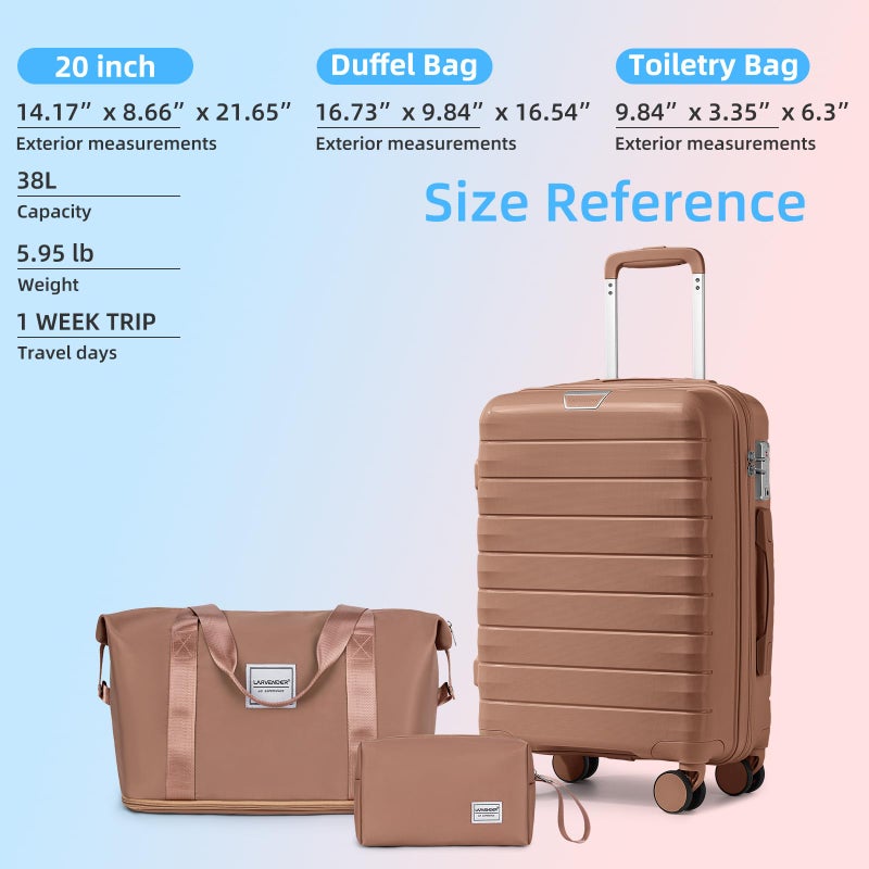LARVENDER Luggage Sets 3 Piece, Hardside PP Carry On Suitcase with 360Â° Spinner Wheels TSA Lock Luggage Sets for Women, Mocha - Image 5