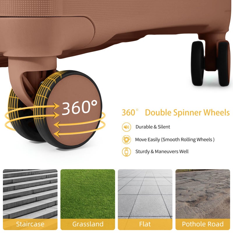 LARVENDER Luggage Sets 3 Piece, Hardside PP Carry On Suitcase with 360Â° Spinner Wheels TSA Lock Luggage Sets for Women, Mocha - Image 4