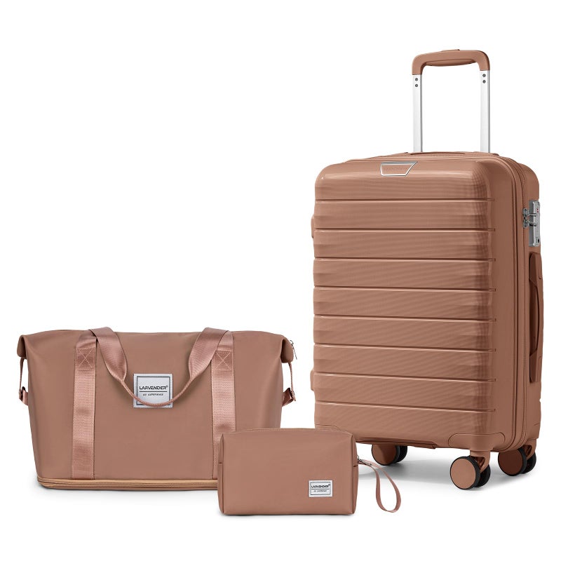 LARVENDER Luggage Sets 3 Piece, Hardside PP Carry On Suitcase with 360Â° Spinner Wheels TSA Lock Luggage Sets for Women, Mocha - Image 1