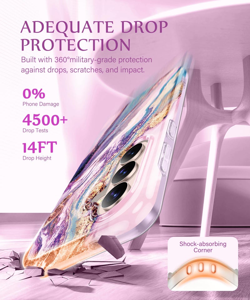 GVIEWIN for Samsung Galaxy S26 Case, [Compatible with MagSafe] [Screen & Camera Lens Cover], Marble Slim Shockproof Military-Grade Protection Women Phone Case for S26 6.3" (Dreamland River/Purple) - Image 5