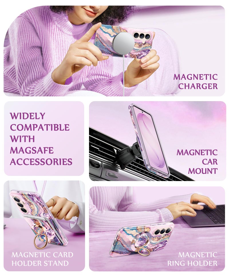 GVIEWIN for Samsung Galaxy S26 Case, [Compatible with MagSafe] [Screen & Camera Lens Cover], Marble Slim Shockproof Military-Grade Protection Women Phone Case for S26 6.3" (Dreamland River/Purple) - Image 4