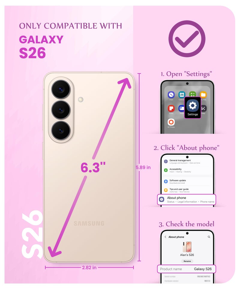 GVIEWIN for Samsung Galaxy S26 Case, [Compatible with MagSafe] [Screen & Camera Lens Cover], Marble Slim Shockproof Military-Grade Protection Women Phone Case for S26 6.3" (Dreamland River/Purple) - Image 2