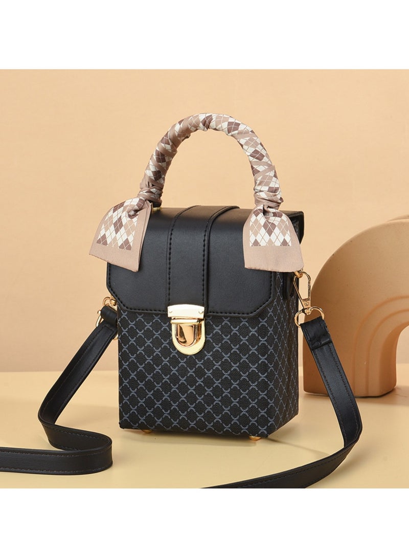 Huitich Women’s Mini Crossbody Bag 13x8x17 cm, Korean Style Plaid Shoulder Purse, Black - Image 4
