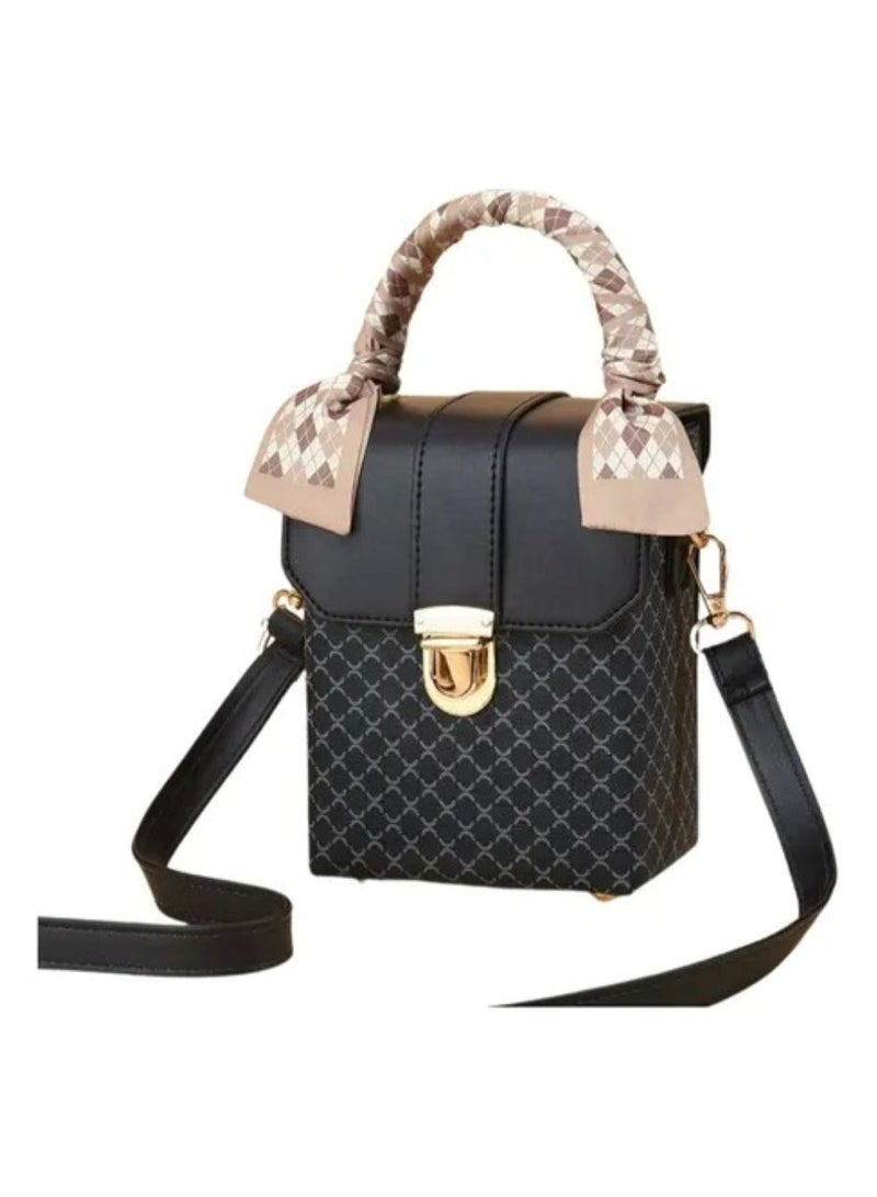Huitich Women’s Mini Crossbody Bag 13x8x17 cm, Korean Style Plaid Shoulder Purse, Black - Image 1