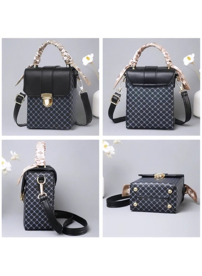 Huitich Women’s Mini Crossbody Bag 13x8x17 cm, Korean Style Plaid Shoulder Purse, Black - Image 2