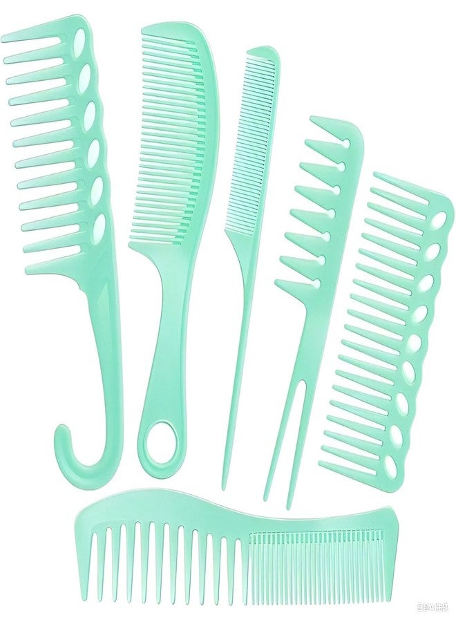 EHBELIF 6PCS Professional Hair Comb Set for Women & Men Rat Tail, Wide & Fine Tooth Combs for Curly Hair, Braiding, Barber Styling, Cutting & Parting (Green) - Image 1