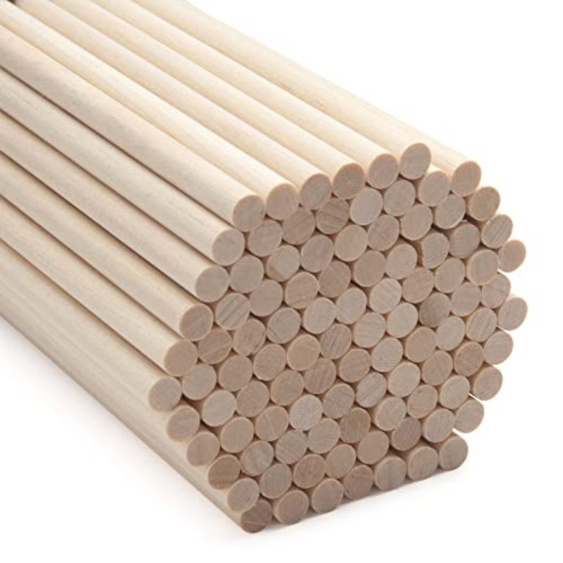 Wood Dowels Wooden Dowel Rods, 100PCS 1/4 x 6 Round Wooden Sticks for Arts and Crafts, Small Unfinished Hardwood Sticks for DIYers Crafting, Cake Support, Lollipop, Photo Booth Props, Home Decor - Image 1