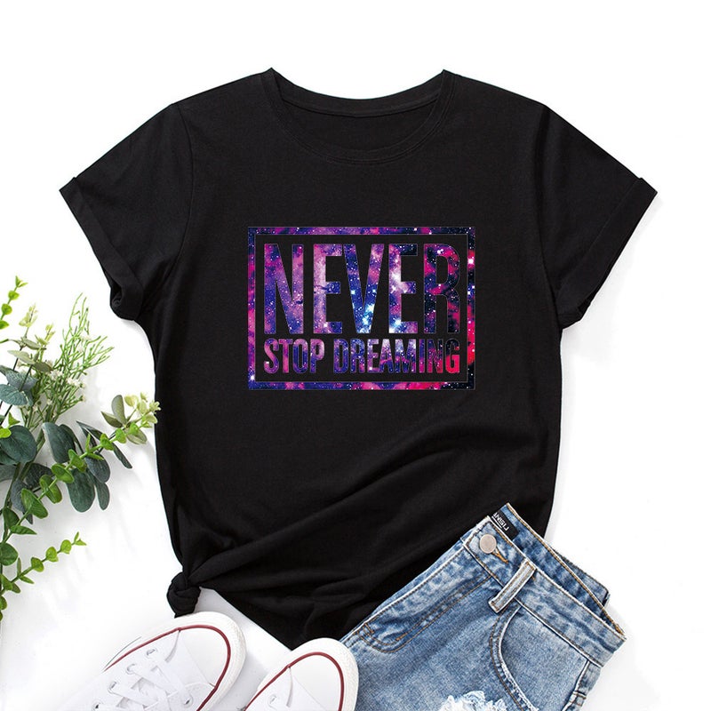 Source Be Like Never Letter Printed Short Sleeve Top T-Shirt European Size Plus Size - Image 3