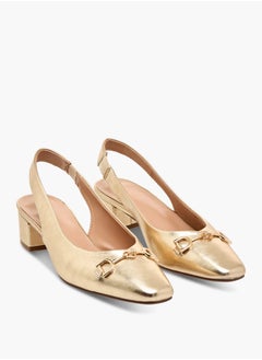 Celeste Women's Solid Slingback Shoes with Block Heels and Metal Accent  - Image 1