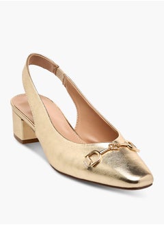 Celeste Women's Solid Slingback Shoes with Block Heels and Metal Accent  - Image 2