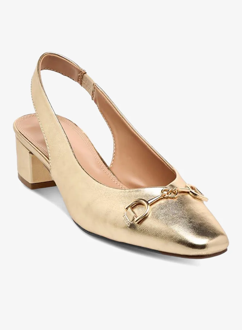 Celeste Women's Solid Slingback Shoes with Block Heels and Metal Accent