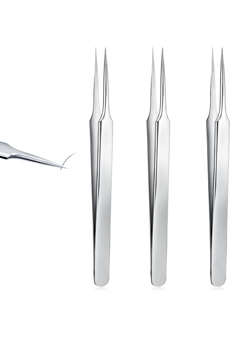 Mudder 3 Pieces Ingrown Hair Tweezers Stainless Steel Splinter Tweezers Pointed Blackhead Remover Precision Eyebrow Tweezers for Facial Hair Ingrown Hair Splinter and Blackhead Remover Silver 