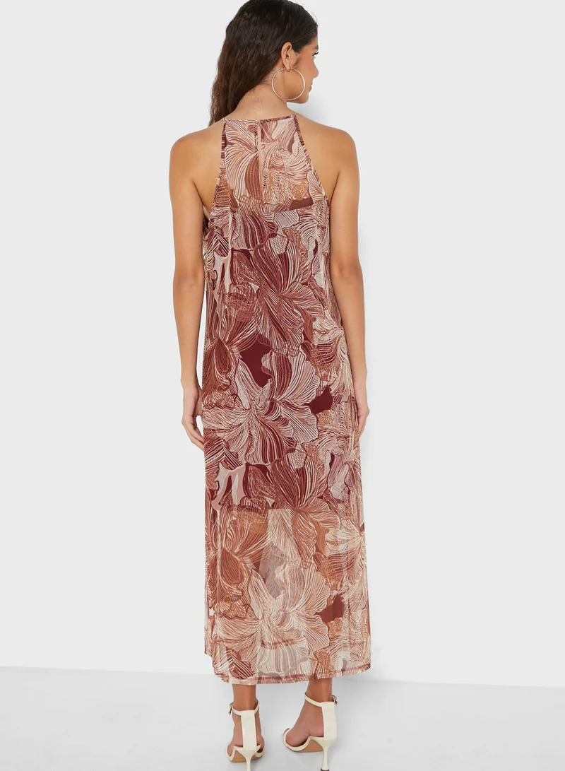 DKNY Mesh Detail Printed Dress