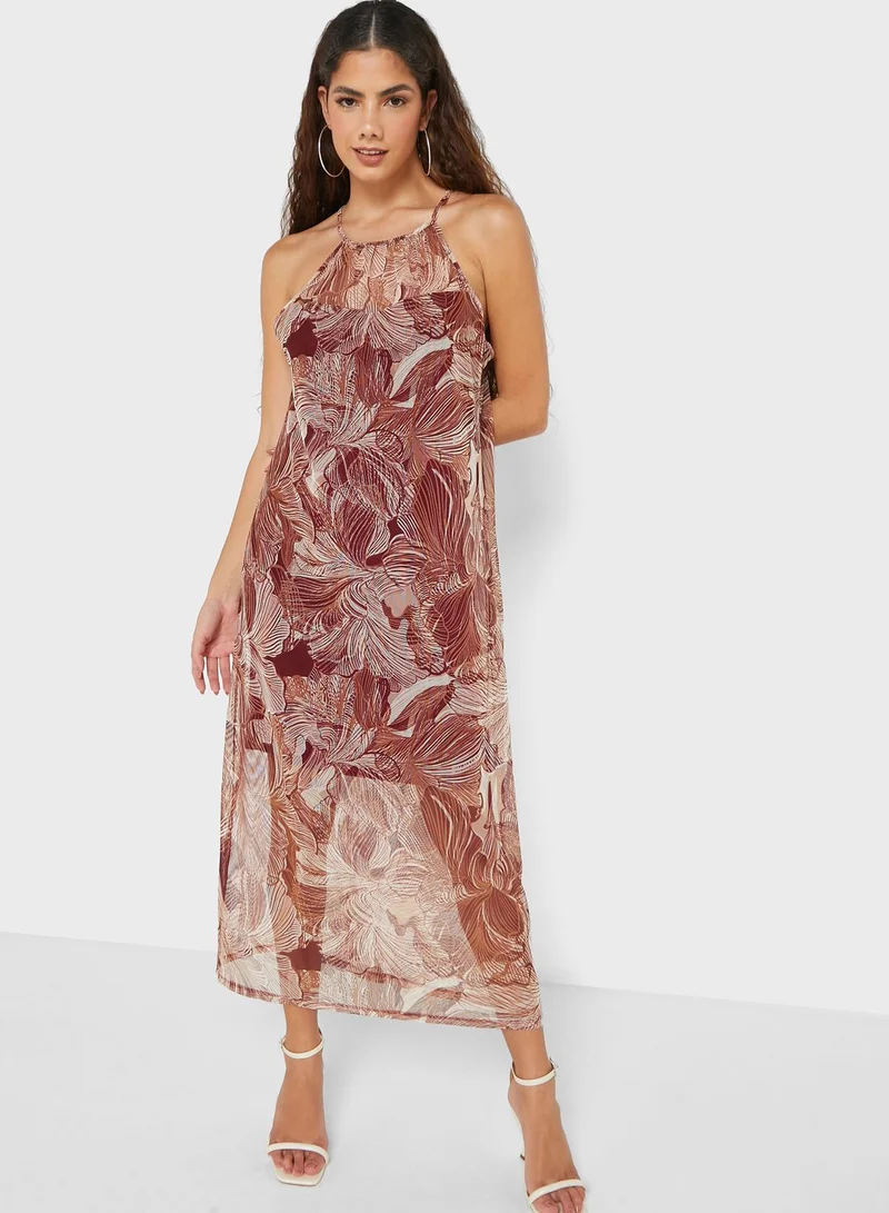 DKNY Mesh Detail Printed Dress