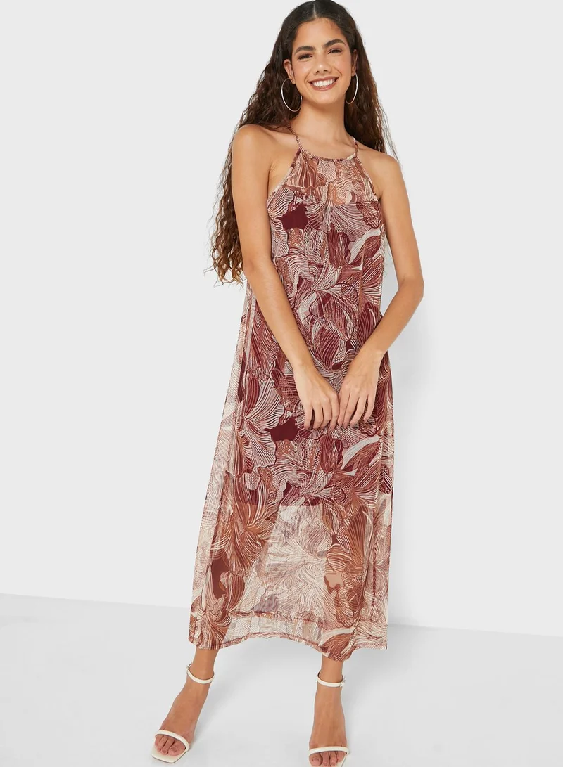 DKNY Mesh Detail Printed Dress