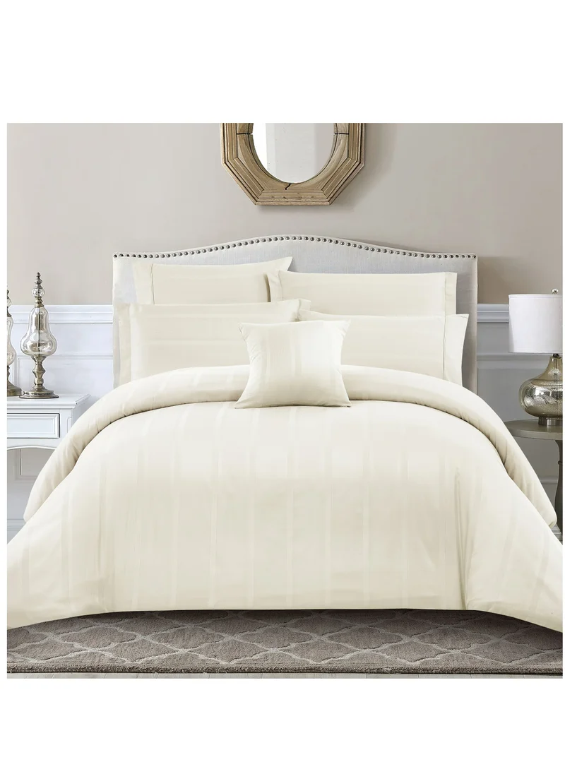 Donetella Cotton Bedding Comforter 8-Pcs King Size Hotel Style Stripe Pattern Removable Comforter Set With Down Alternative Filling, Ivory