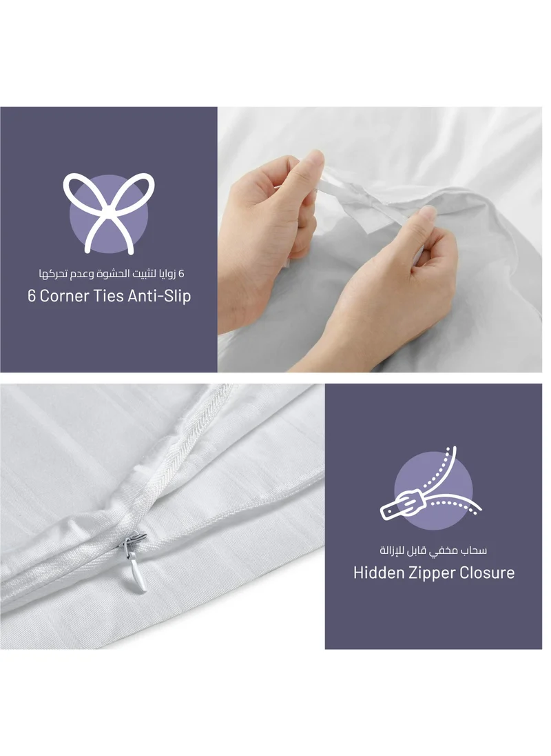 Donetella Cotton Bedding Comforter 8-Pcs King Size Hotel Style Stripe Pattern Removable Comforter Set With Down Alternative Filling, Ivory