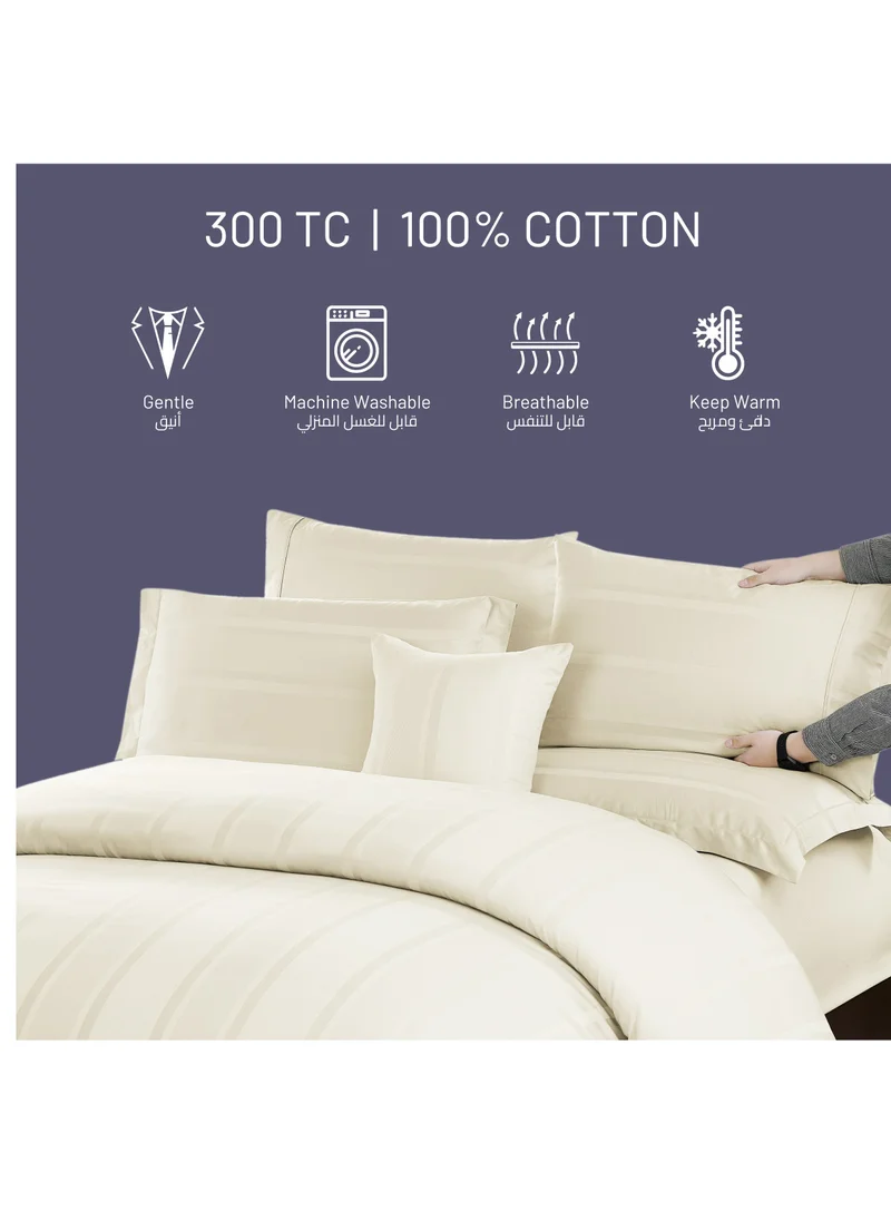 Donetella Cotton Bedding Comforter 8-Pcs King Size Hotel Style Stripe Pattern Removable Comforter Set With Down Alternative Filling, Ivory