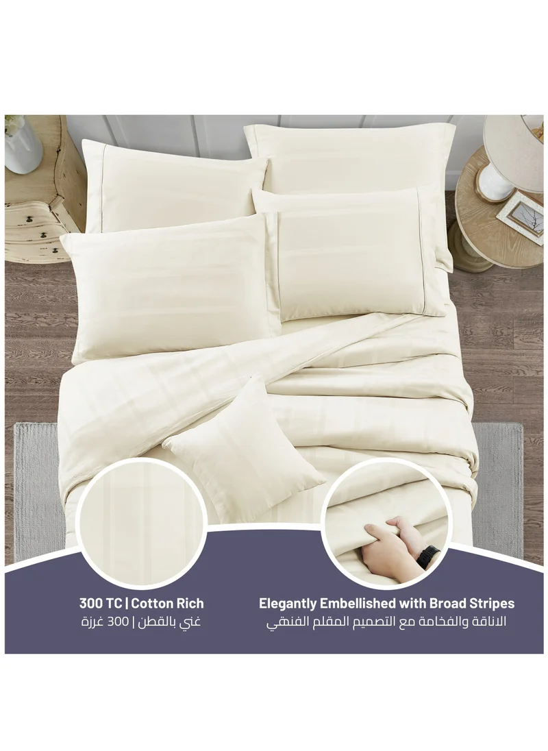 Donetella Cotton Bedding Comforter 8-Pcs King Size Hotel Style Stripe Pattern Removable Comforter Set With Down Alternative Filling, Ivory
