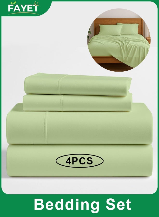 FAYET 4-Piece Queen Size Disposable Bedding Set, Soft Breathable Travel Sheets with Quilt Cover & Pillowcases, Lightweight Hygienic Bed Set for Hotels, Camping & Trips (Green) - Image 1