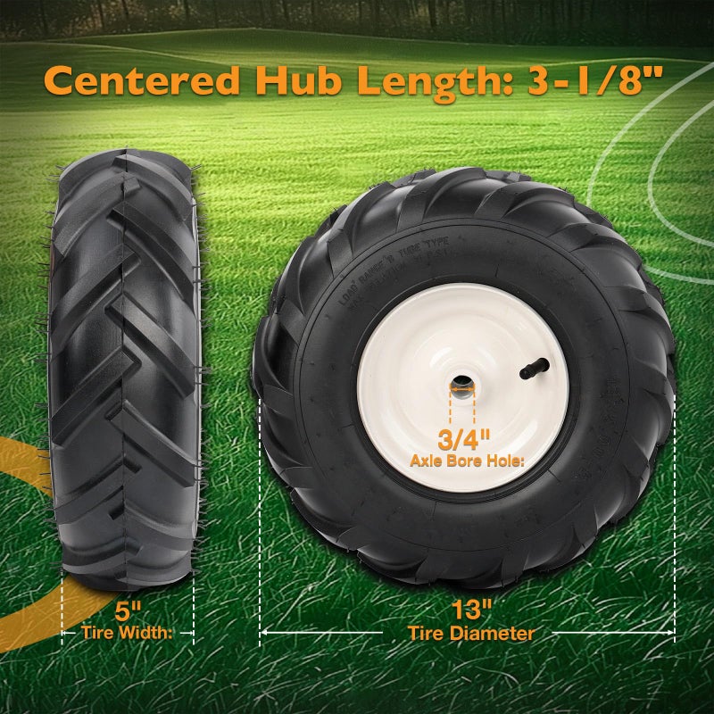 HQPASFY 13x5.00-6" Tiller Tire and Wheel (3/4" Axle Size), 3-1/8" Centered Hub, Compatible with Craftsman & Troy-Bilt Tiller Tractor, Tillers, and Snowblower Tire Replacement Tires - Image 2
