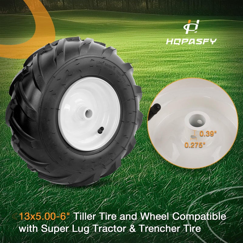 HQPASFY 13x5.00-6" Tiller Tire and Wheel (3/4" Axle Size), 3-1/8" Centered Hub, Compatible with Craftsman & Troy-Bilt Tiller Tractor, Tillers, and Snowblower Tire Replacement Tires - Image 3