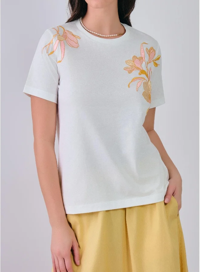 غانت Regular Fit Magnolia Embroidery T-Shirt