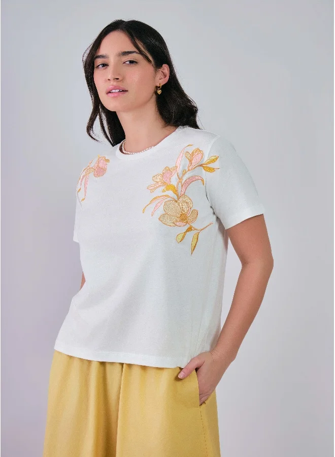 غانت Regular Fit Magnolia Embroidery T-Shirt