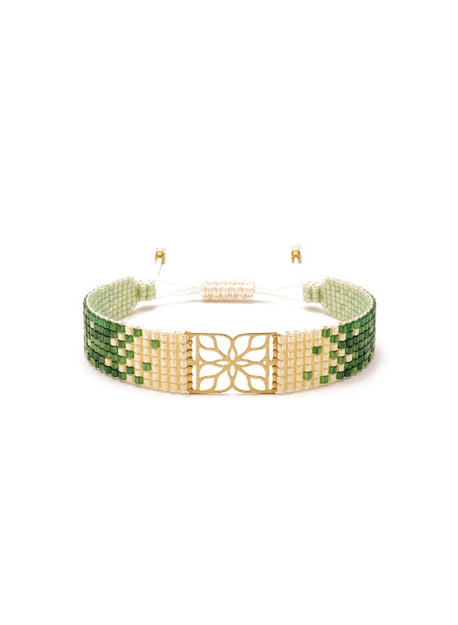 Handwoven Miyuki Beaded Bracelet with 18K Real Gold Centerpiece , Elegant Handmade Jewelry for Women