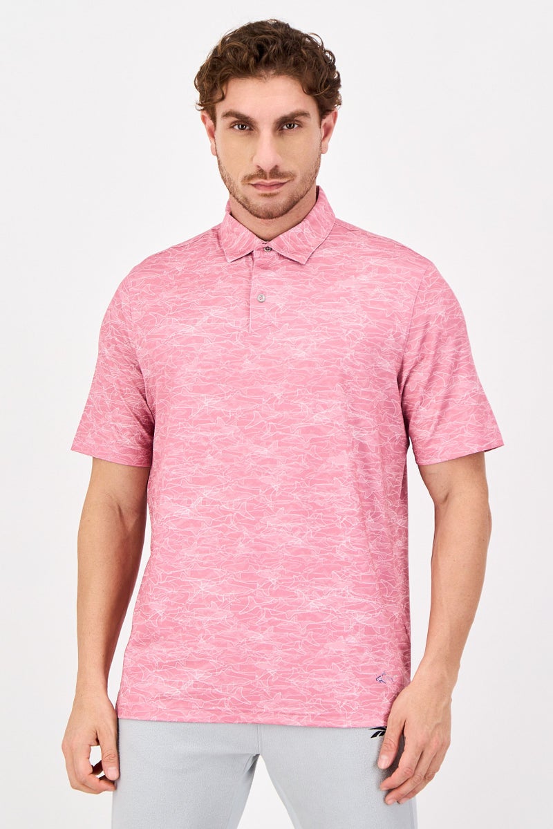 Greg Norman Men Sportswear Fit Short Sleeve Outdoor Polo Shirts, Pink - Image 1
