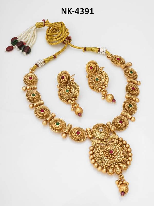 BEVOGUE Traditional Temple Jewellery Set for Women | Brass Gold Plated Necklace with Earrings | Stylish Antique Design | Ideal Wedding & Festive Gift (NK4391) - Image 4